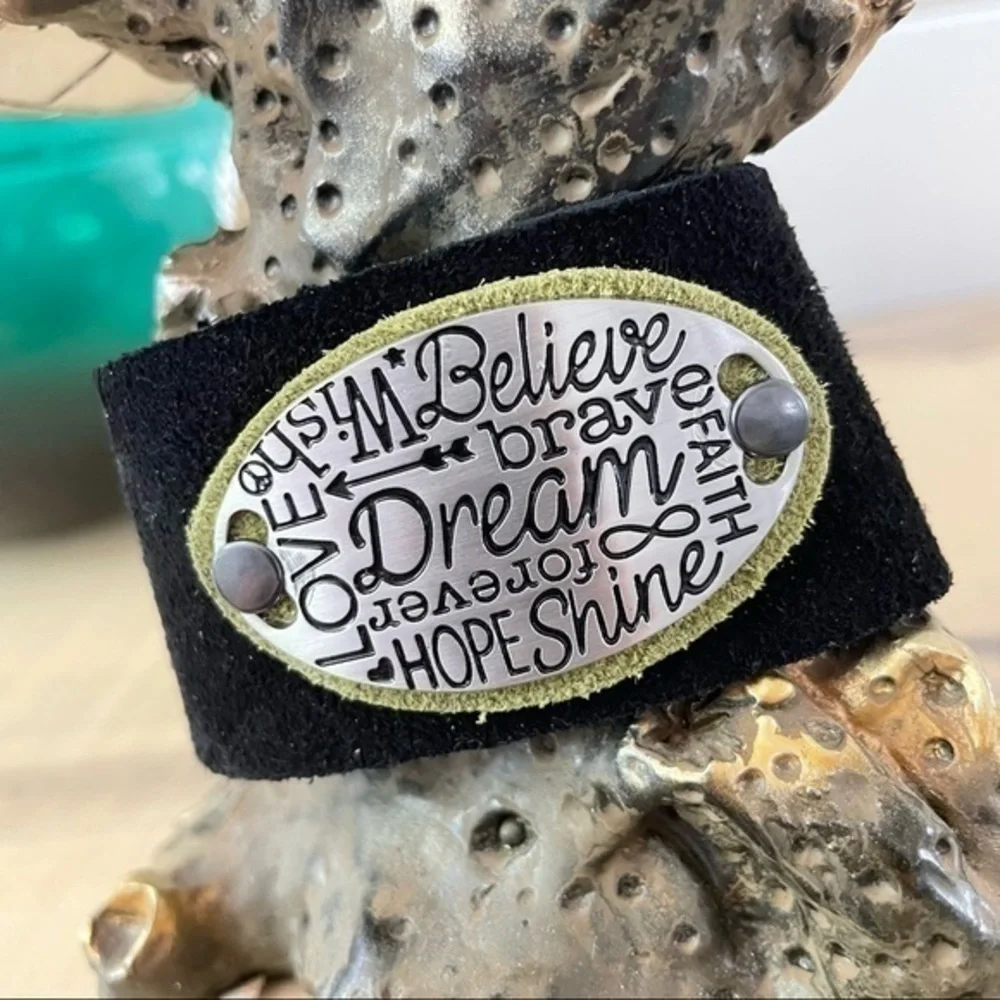 $49 SALE Handmade Soft Black Suede Cuff Bracelet Dream Believe Inspiration